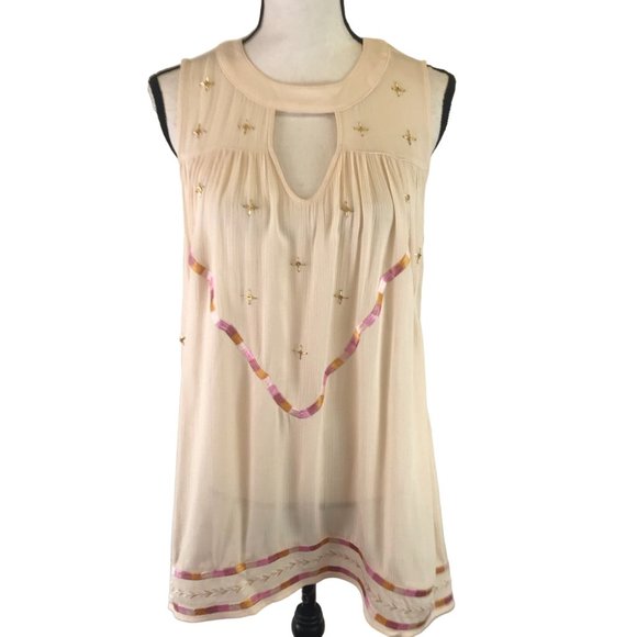 Lauren Conrad Womens Cream Embroidered Sleeveless Semi Sheer Blouse Size S - Picture 1 of 8